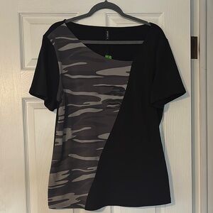 Asymmetrical Black and Gray Short Sleeve Tee